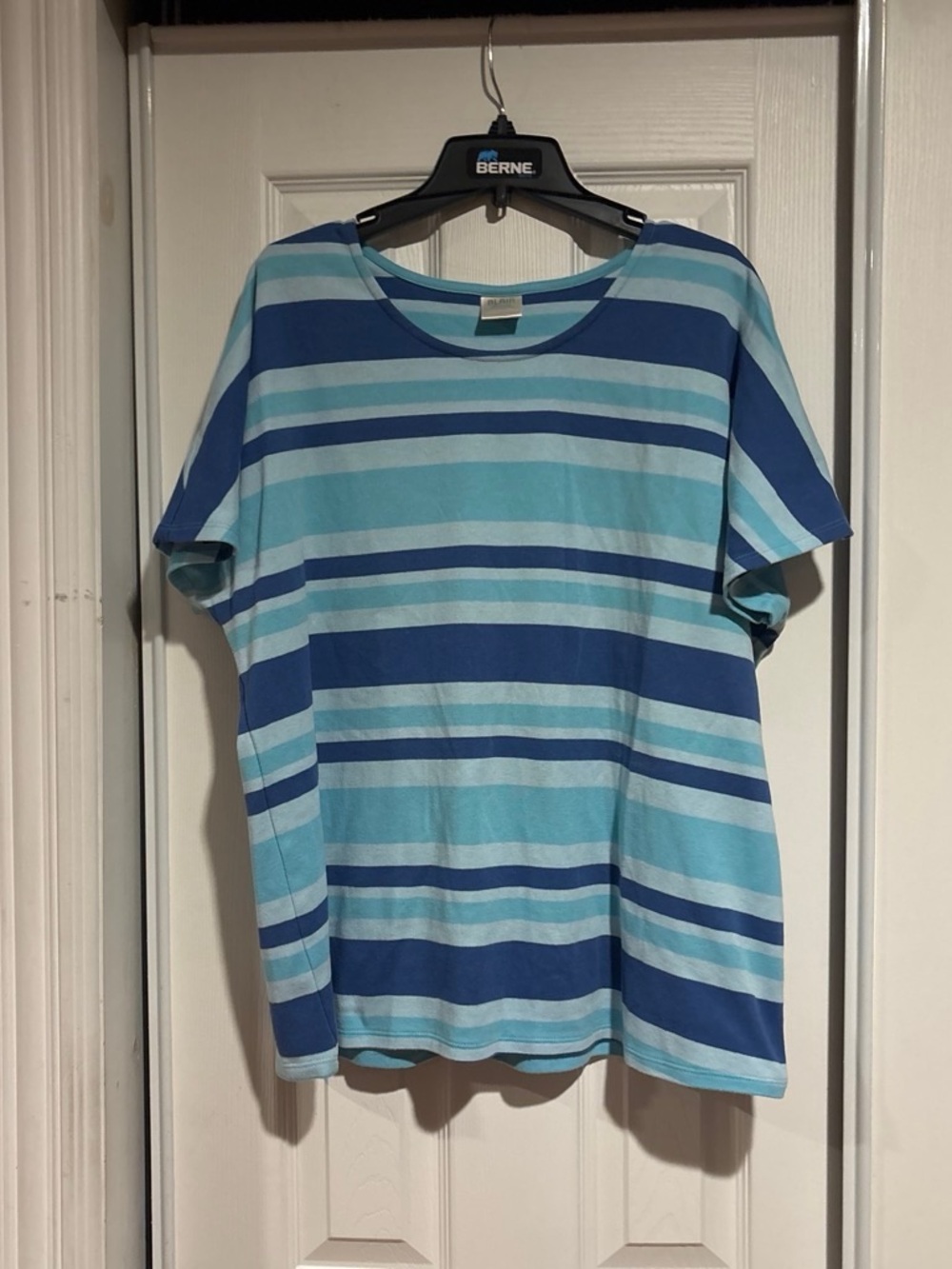 Women's Striped Short Sleeve Tee - Blue Aqua
